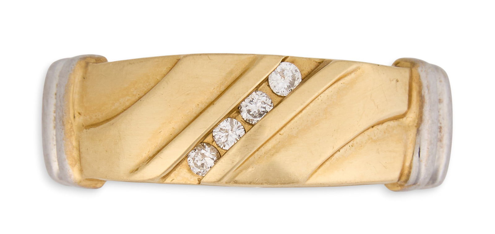 14K Gent's Diamond Ring: 14K two-tone gentleman's ring, with diamond details, ring marked "14K" Ring size: 10.5Total weight: 4.5 g Provenance: Property from the Dominion home of a prominent San Antonio, Texas be