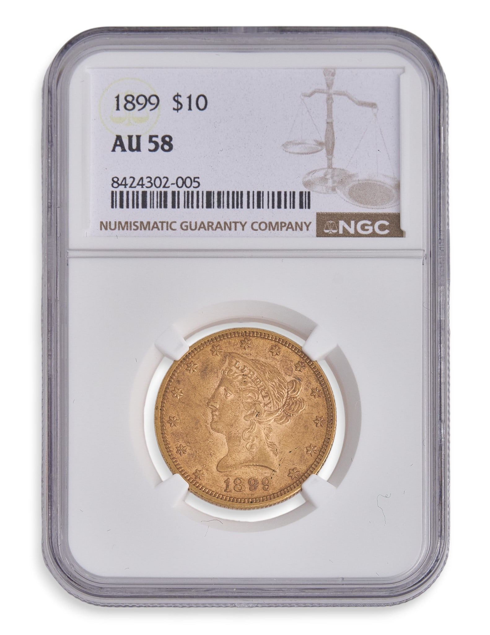 1899 AU58 $10 Liberty Head Eagle Gold Coin (1 of 2)