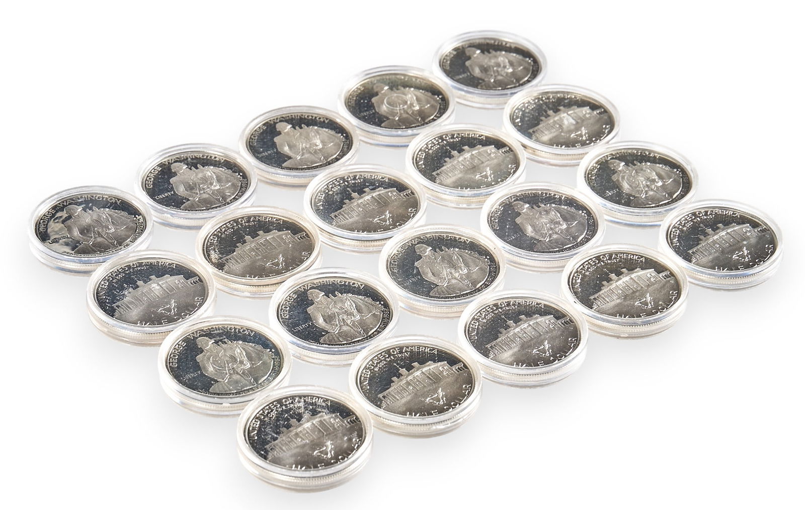 (20) 1982 George Washington Commemorative Half Dollars: Twenty 1982 George Washington 250th Anniversary Commemorative Half Dollars, in casesProvenance: Property from a home in San Antonio, Texas