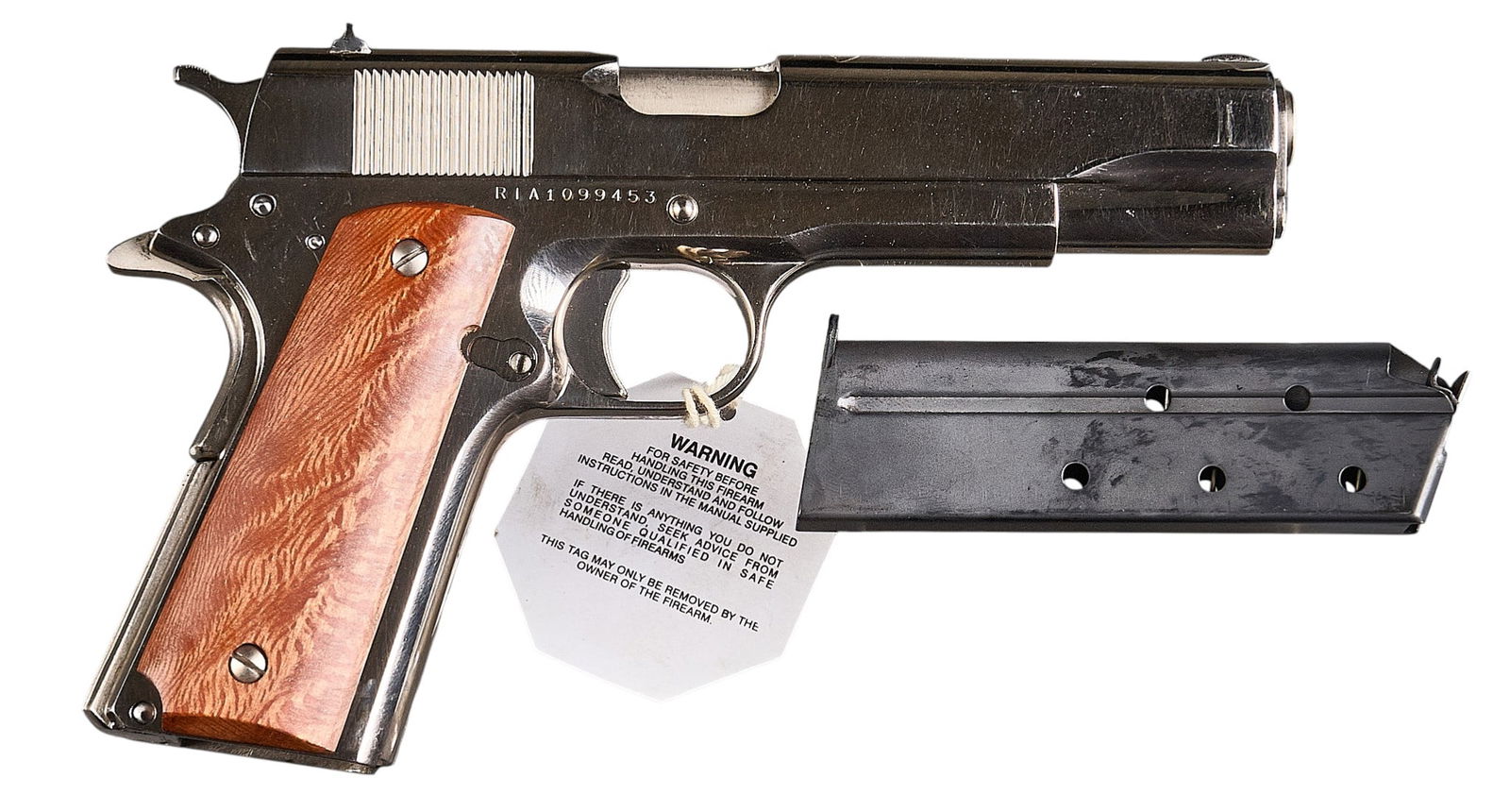 NIB Rock Island Armory 1911A1-FS 38 Super Semi Auto Pistol: Serial: RIA1099453Manufacturer: Apintl Pahrump NV-Philippines / Rock Island ArmoryModel: 1911A1-FSCaliber: 38 SuperBarrel Length: 5 in.OAL: 8.875 in.Condition: NIB Condition; never unwrapped from plas