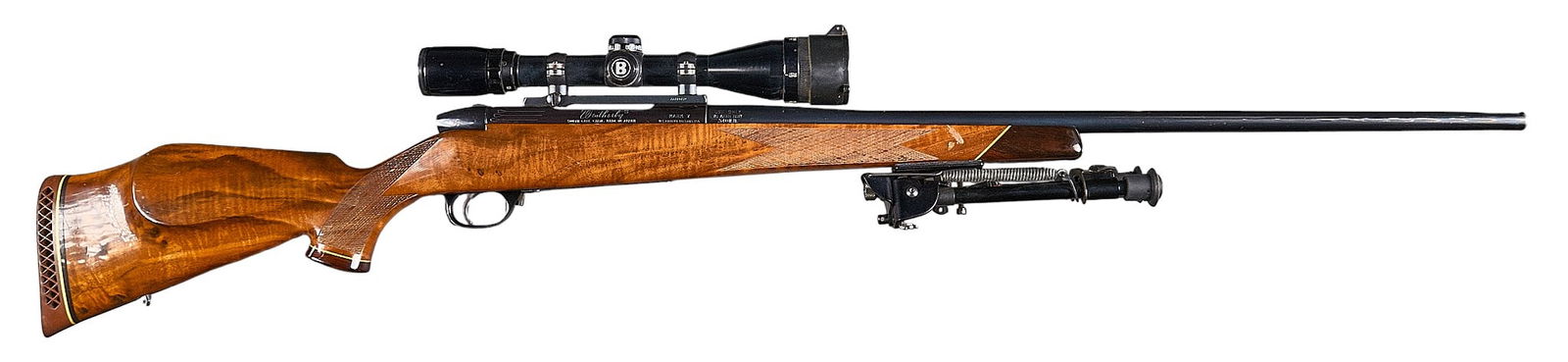 Weatherby Mark V LH 340 Wby Mag Bolt Action Rifle: Serial: H187313Manufacturer: Weatherby-Japan / USA (c. mid-1980s)Model: Mark V LH DeluxeCaliber: 340 Wby MagBarrel Length: 26 in.OAL: 46 in.Condition: Good-used; wood stock has light wear & scratc