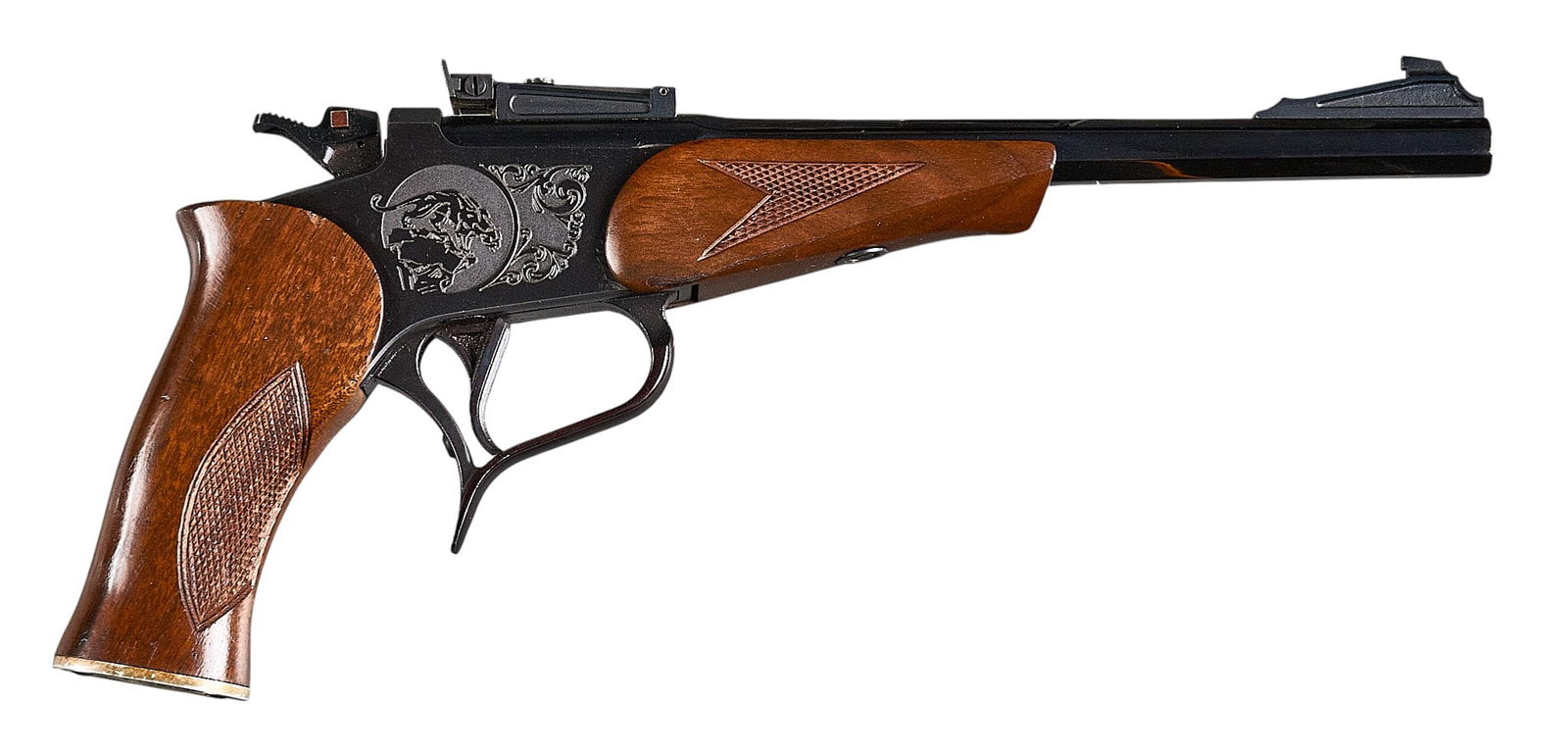 T/C Contender 44 Magnum Single Shot Pistol: Serial: 110546Manufacturer: Thompson-Center Arms Model: ContenderCaliber: 44 MagnumBarrel length: 10 in.OAL: 13.75 in.Condition: Good; light wear/handling marks; bore is good & bright w/ stro