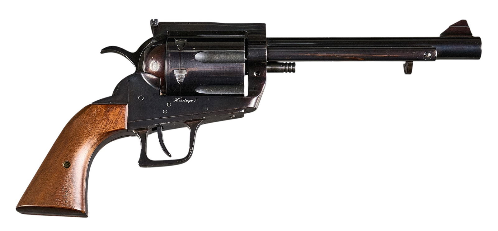 Massive E.F. Phelps Heritage I 45-70 Single Action Revolver: Serial: 124Manufacturer: E.F. Phelps Mfg. Inc. (c. 1978-1996)Model: Heritage ICaliber: 45-70 Govt.Barrel length: 8 in.OAL: 15.25 in.Condition: Good; wood grips have very light handling marks; barrel,