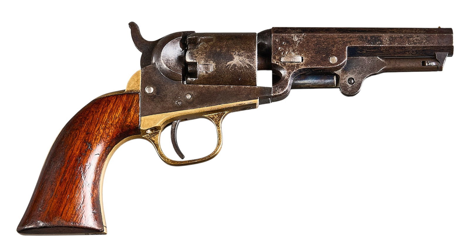 Nice Antique Colt 1849 Pocket 31 Cal. Revolver: Serial: 321700Manufacturer: Colt (c. 1870)Model: 1849 PocketCaliber: 31 cal.Barrel length: 4 in.OAL: 8.75 in.Condition: Very Good-Antique; wood grips have moderate wear & patina commensurate w/ ag