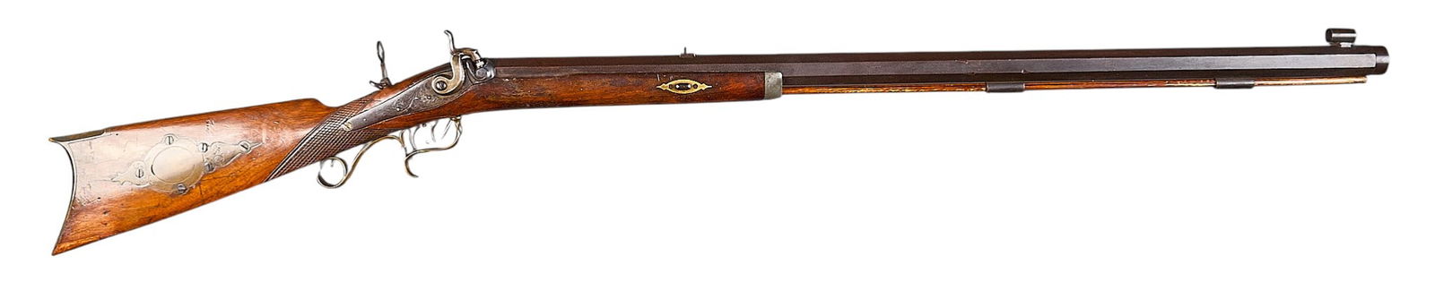 Identified Civil War Indiana Sharpshooter's Rifle from the Collection of CIA Officer: Howard P. Hart: Manufacturer: E. Lancaster-Taunton, Mass. Model: Sharpshooter Percussion RifleCaliber: 40 Cal.Barrel Length: 32 in.OAL: 43.125 in.Condition: Good-Antique; wood stock has mostly moderate wear comm