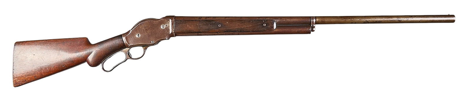 Antique Winchester Model 1887 10 Gauge Lever Action Shotgun: Serial: 44129Manufacturer: Winchester Repeating Arms Co. (c. 1892) Model: 1887Caliber: 10 GaugeBarrel Length: 32 in.OAL: 50 in.Condition: Good-Antique; wood stock & hand guard have moder