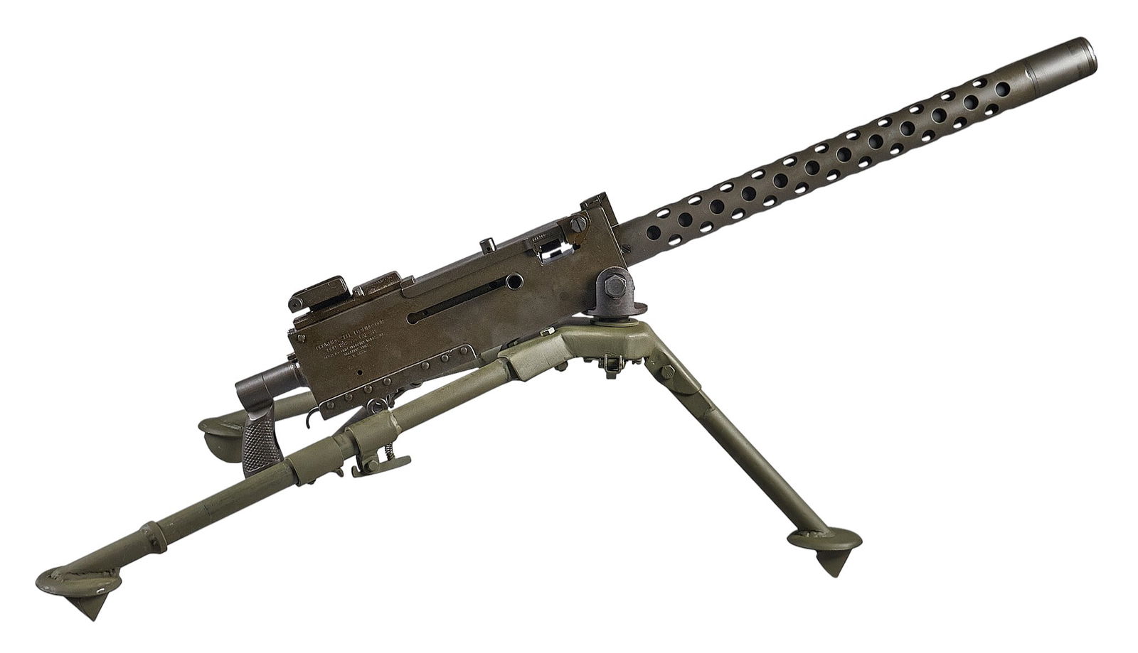 Ohio Ordnance M1919A4 30 Cal. Semi Auto Belt-Fed Rifle W/ Tripod: Serial: AC576Manufacturer: Ohio Ordnance WorksModel: M1919A4Caliber: 30 Cal. (30-06 & 308 Win)Barrel Length: 24 in. eachOAL: 41.5 in. (49 in. L x 29 in. W x 23 in. H on tripod)Case Dims: 58 in L x