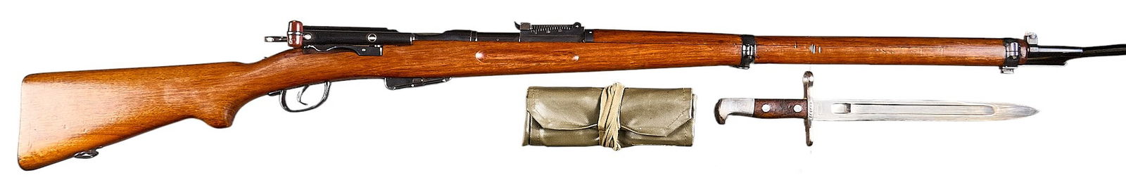 Swiss Schmidt Rubin Model 1911 7.5x55 Straight-Pull Rifle W/ Matching Bayonet: Serial: 437471Manufacturer: Waffenfabrik Bern-Switzerland / Simpson Ltd. (c. 1917)Model: 1911Caliber: 7.5x55 SwissBarrel Length: 30 in.OAL: 51.75 in.Condition: Good; wood stock & handguards have l