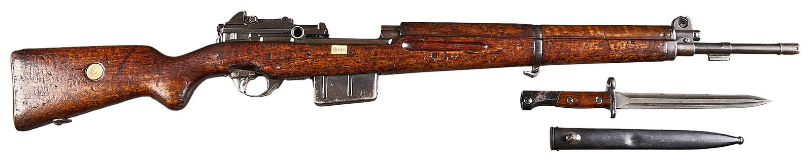 Egyptian Contract FN 49 8mm Mauser Semi Auto Rifle W/ Bayonet: Serial: 13579Manufacturer: FNH-Belgium / CAI Model: FN 49Caliber: 8mm MauserBarrel Length: 23 in.OAL: 44 in.Condition: Good-Fair; wood stock & handguard have significant wear & patina com