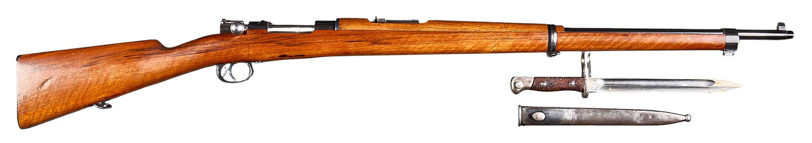 Very Nice Antique Loewe Chileno Modelo 1895 7mm Mauser Rifle W/ Bayonet: Serial: B83Manufacturer: Ludwig Loewe-Berlin (c. 1895)Model: Chileno Modelo 1895Caliber: 7x57 MauserBarrel Length: 29 in.OAL: 48.75 in.Condition: Very Good-Antique; wood stock has very light wear &