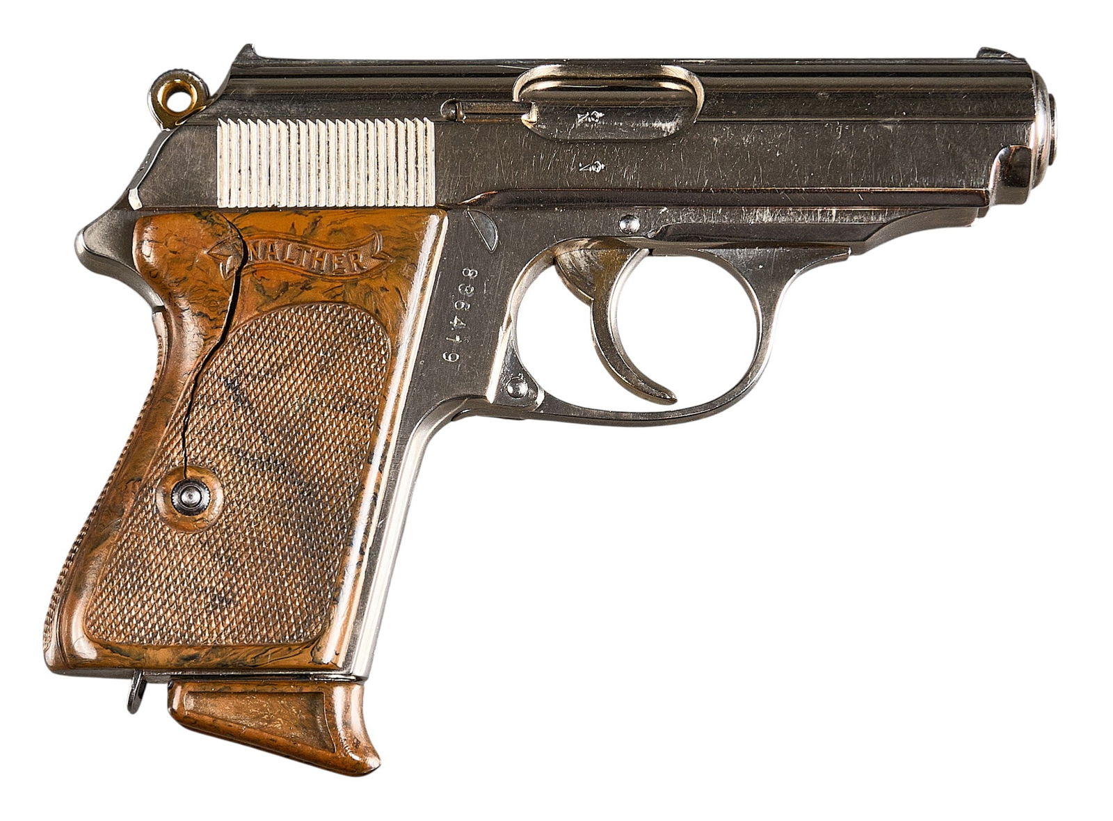 Pre-WWII Walther PPK RZM Marked Pistol W/ Holster: Serial: 836419Manufacturer: Waffenfabrik Walther Zella-Mehlis (Thur) (c. 1935)Model: PPK (RZM marked)Caliber: 32 ACPBarrel Length: 3.375 in.OAL: 6.125 in.Condition: Good; plastic grips are cracked on