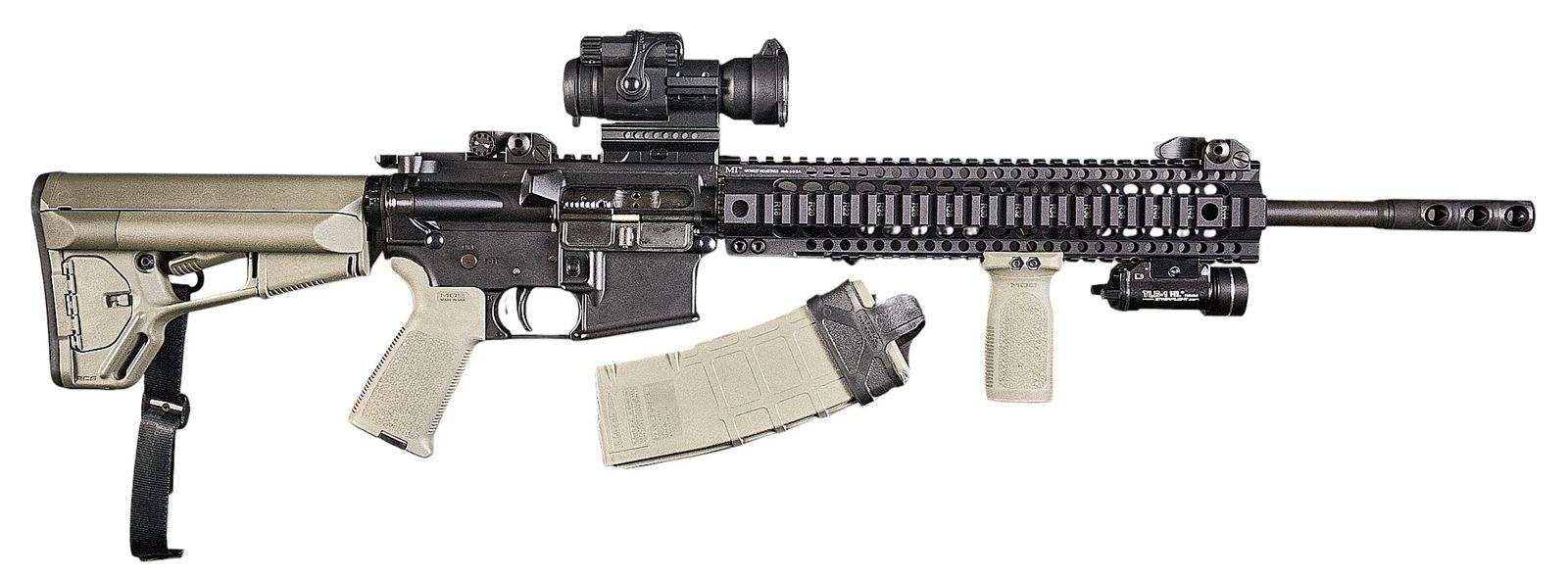 DPMS A-15 5.56 Semi Auto Rifle: Serial: FH136709Manufacturer: DPMSModel: A-15Caliber: 5.56 Barrel length: 19 in. (including muzzle device)OAL: 35.25-39 in.Condition: Good; some wear & handling marks throughout; very light s