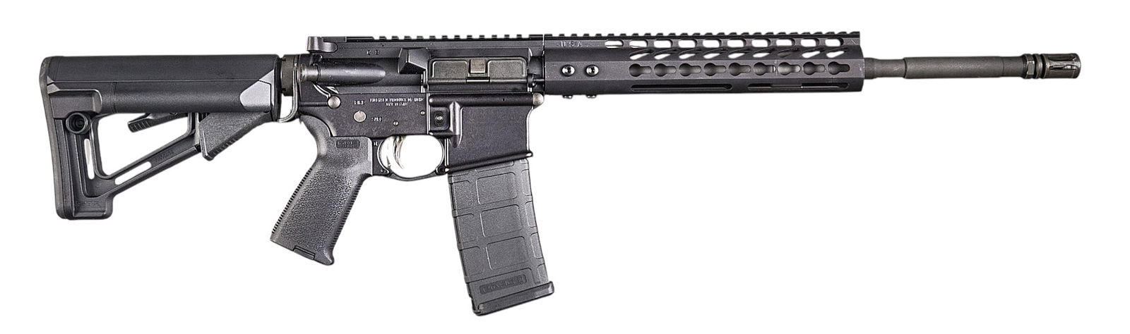 Colt Competition 5.56 NATO Semi Auto Rifle: Serial: CCR055141Manufacturer: Colt's MFG Co - Hartford, Conn.Model: CompetitionCaliber: 5.56 NATO (1/7)Barrel length: 16 in.OAL: 33-36.25 in.Condition: Good; very light wear & handling marks