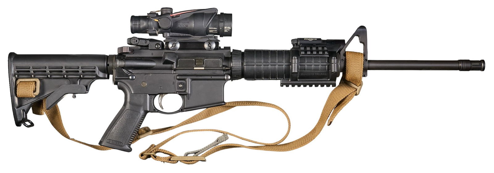 Ruger AR-556 556 Nato Semi Auto Rifle: Serial: 850-20528Manufacturer: RugerModel: AR-556Caliber: 556 NatoBarrel length: 17 in. (including muzzle device)OAL: 32-35.25 in.Condition: Used / Good; Sporadic wear & handling marks; accessorie