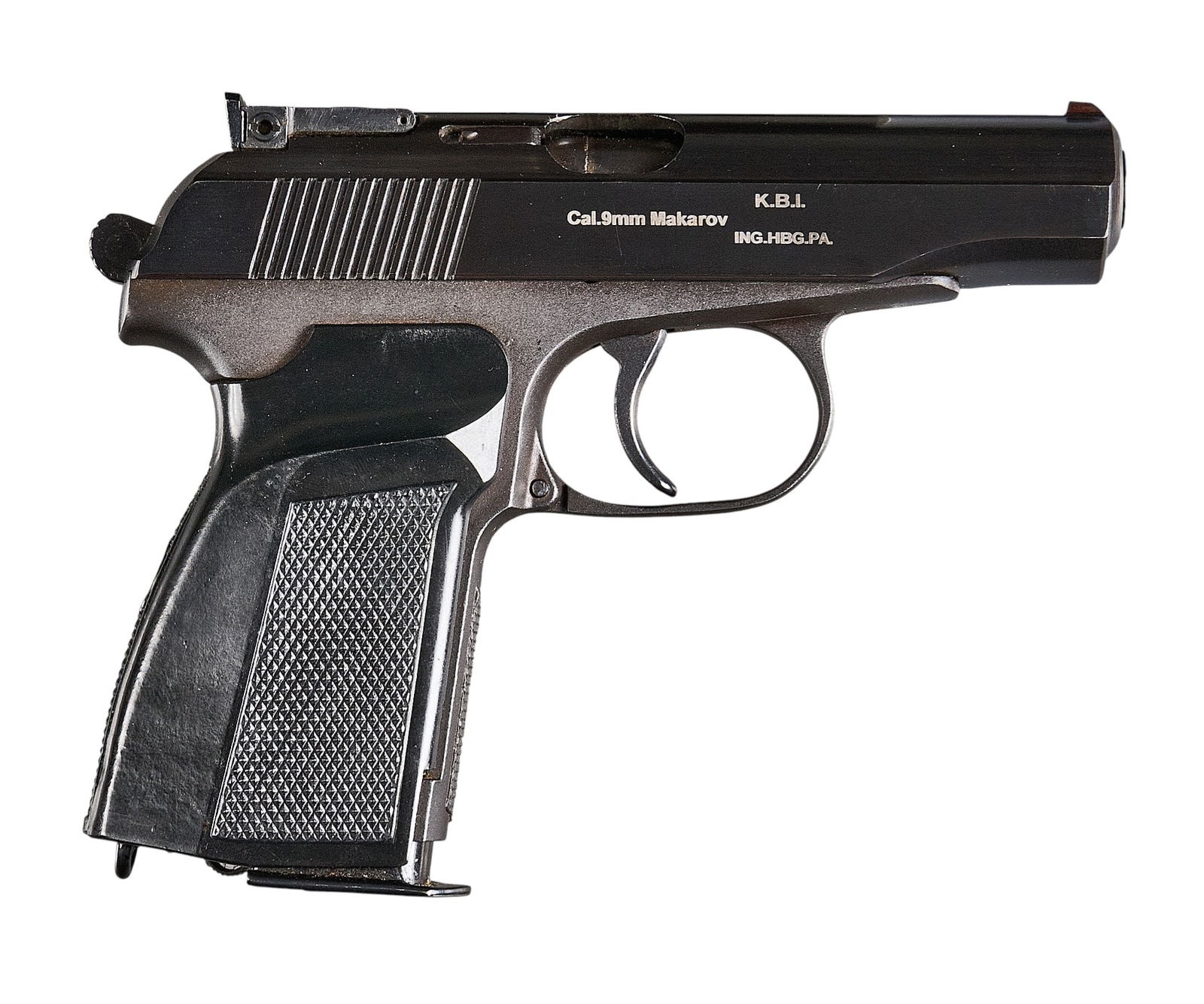 Russian IMEZ Model IJ70-18AH 9mm Makarov Pistol W/ Ammo: Serial: RS07946 (ABC2855 is the original SN)Manufacturer: IMEZ-Russia / KBI Inc.Model: IJ70-18AHCaliber: 9mm MakarovBarrel length: 3.75 in.OAL: 6.75 in.Condition: Very Good; light wear/handling marks;