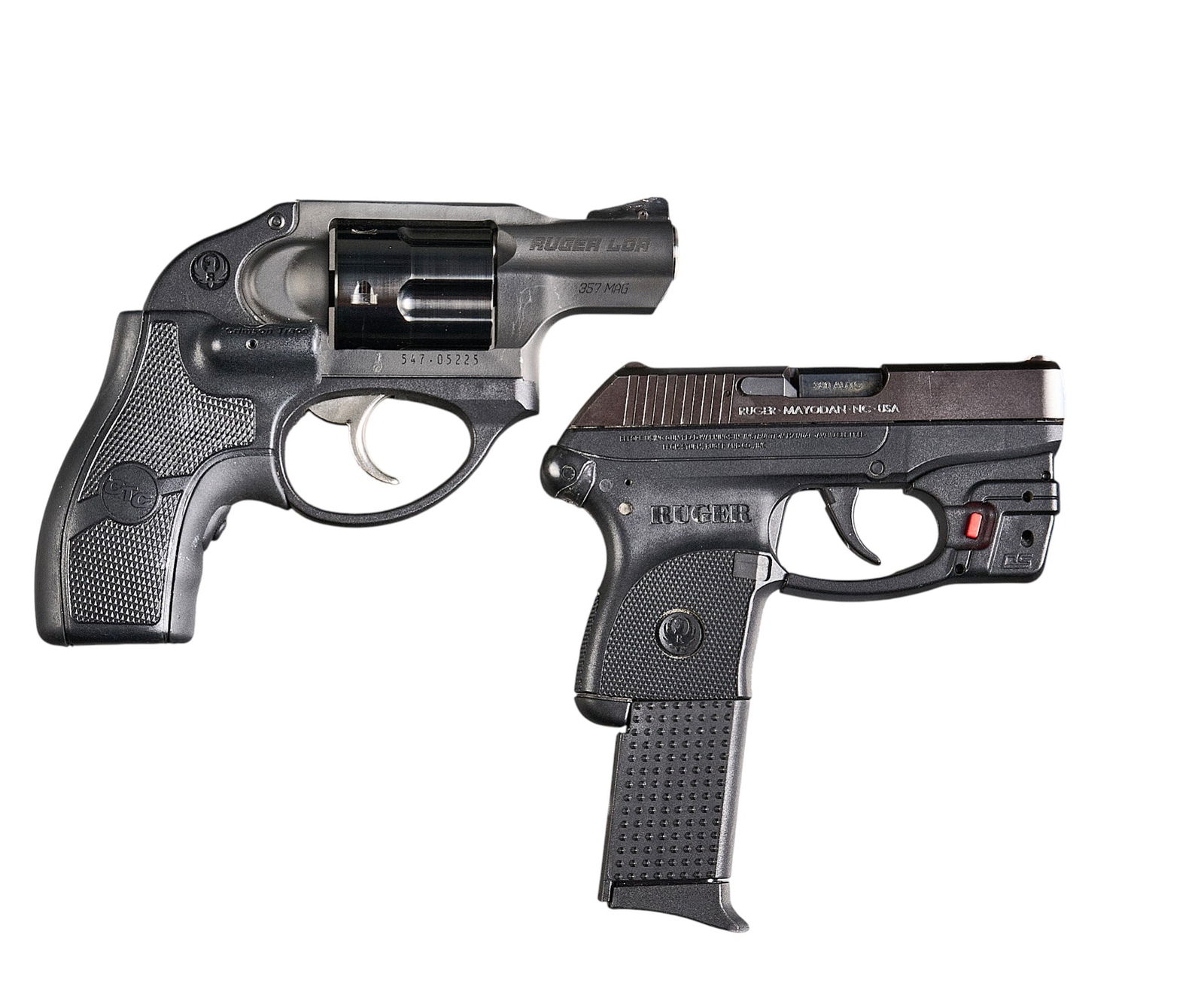 Ruger LCP 380 ACP & LCR 357 MAG: Serial: (1) 547-05225; (2) 372135103Manufacturer: RugerModel: (1) LCR; (2) LCPCaliber: (1) 357 MAG; (2) 380ACPBarrel length: (1) 2 in.; (2) 2.5 in.OAL: (1) 6 in.; (2) 5 in.Condition: Good; some wear &