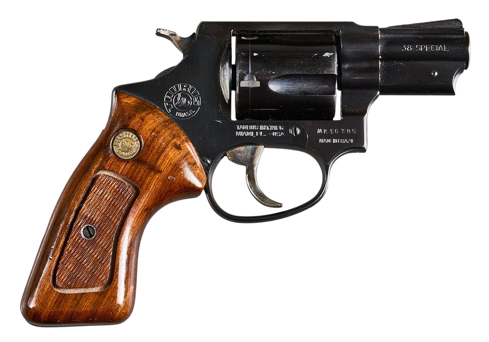 Taurus Model 85 38 Special Revolver: Serial: MK16705Manufacturer: Taurus-Brazil / Taurus Intl.Model: M85Caliber: 38 SPLBarrel Length: 2 in.OAL: 6.5 in. (box: 9 in. x 6 in. x 2 in.)Condition: Very Good; light used condition; very light ha