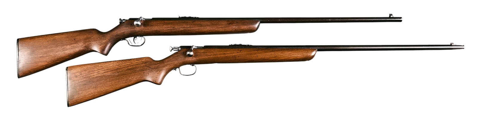 Pair of Winchester Model 67 22 LR Bolt Action Rifles: Serial: NSNManufacturer: WinchesterModel: 67Caliber: 22 LRBarrel length: 27 in.OAL: 43.25 in.Condition: (1 & 2) Good; wood stock has light wear; barrel & receiver have brown patina w/ light ru