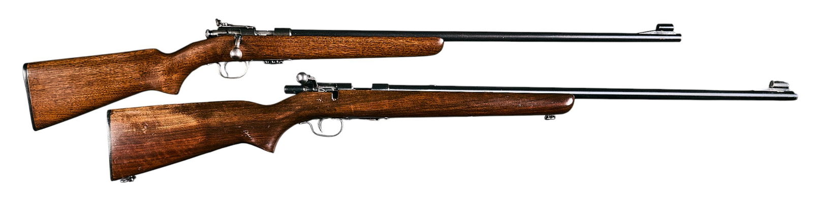 Pair of Winchester Model 69A and 69 22 LR Bolt Action Rifles: Serial: NSNManufacturer: WinchesterModel: (1) 69A; (2) 69Caliber: 22 LRBarrel length: 25.25 in.OAL: 42.25 in.Condition: (1) Very Good; wood stock has light wear; barrel & receiver have light wear;