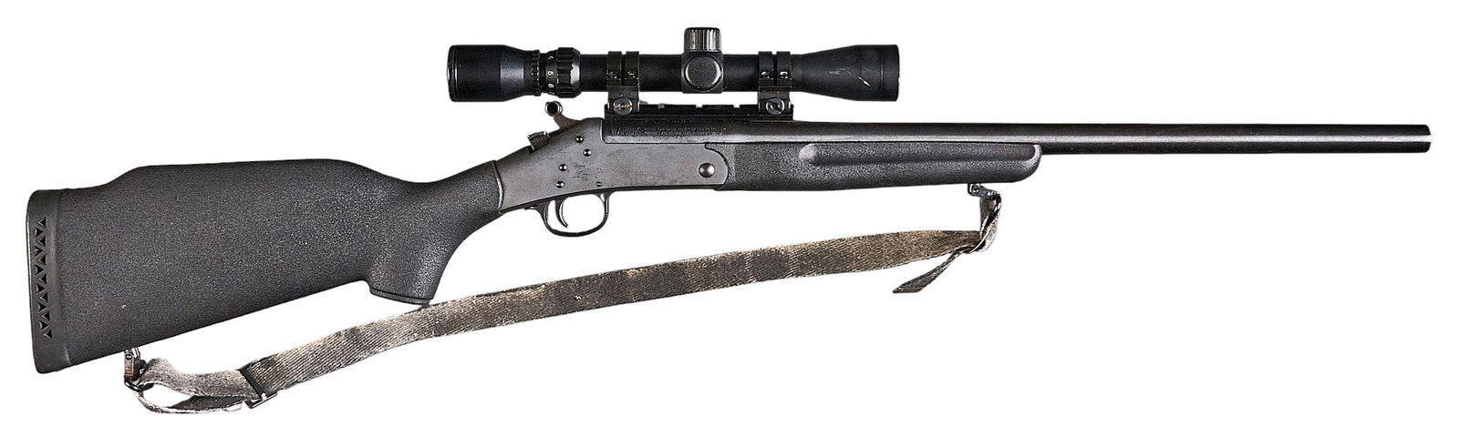 New England Firearms Sportser 17 Mach 2 Single Shot Rifle: Serial: NU357026Manufacturer: New England FirearmsModel: SporsterCaliber: 17 Mach 2Barrel length: 22 in.OAL: 37.25 in.Condition: Good; light wear & handling marks with sporadic oxidation throughou