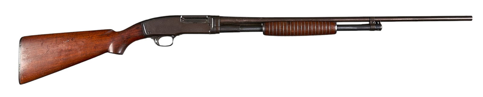 First Year Winchester Model 42 410 Pump Action Shotgun: Serial: 4473Manufacturer: Winchester (c. 1933)Model: 42Caliber: 410 boreBarrel length: 26 in. (3 in. chamber)OAL: 45.5 in.Condition: Fair-Refinished; wood stock & pump grip have moderate wear w/ d