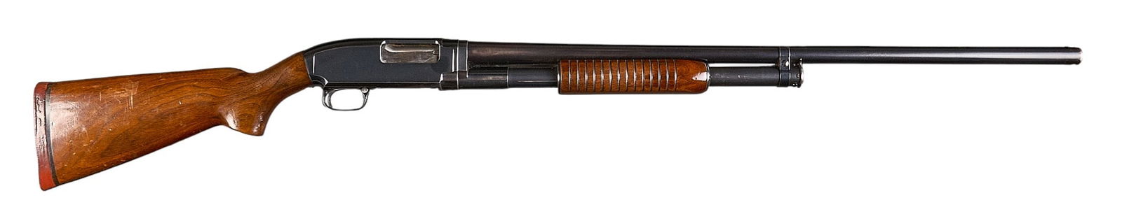 Post WWII Winchester Model 12 Heavy Duck 12 Gauge Shotgun: Serial: 1074160Manufacturer: Winchester (c. 1947)Model: 12 Heavy DuckCaliber: 12 GaugeBarrel length: 30 in. (3 in. chamber)OAL: 49 in.Condition: Good; wood stock & pump grip have moderate wear &am