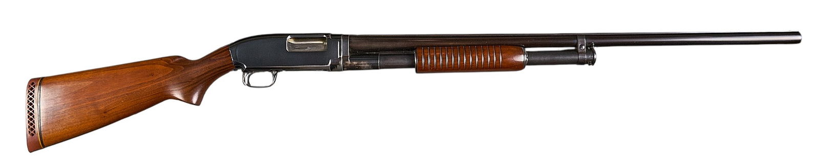 Pre-64 Winchester Model 12 Pump Action Shotgun: Serial: 1361959Manufacturer: Winchester (c. 1953)Model: 12Caliber: 12 GaugeBarrel length: 30 in.OAL: 49.5 in.Condition: Good; wood stock & pump grip have very light wear; barrel & receiver hav