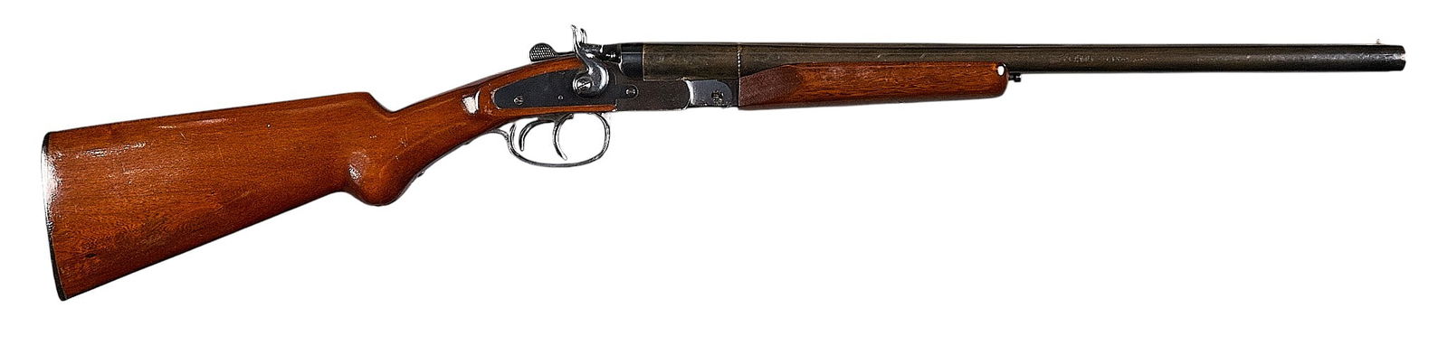 Rossi Overland 20 GA SXS Shotgun: Serial: T125362Manufacturer: Amadeo Rossi-BrazilModel: The OverlandCaliber: 20ga (3 in.)Barrel length: 20.375 in.OAL: 37 in.Condition: Fair-Good; some wear & handling marks throughout with signs o