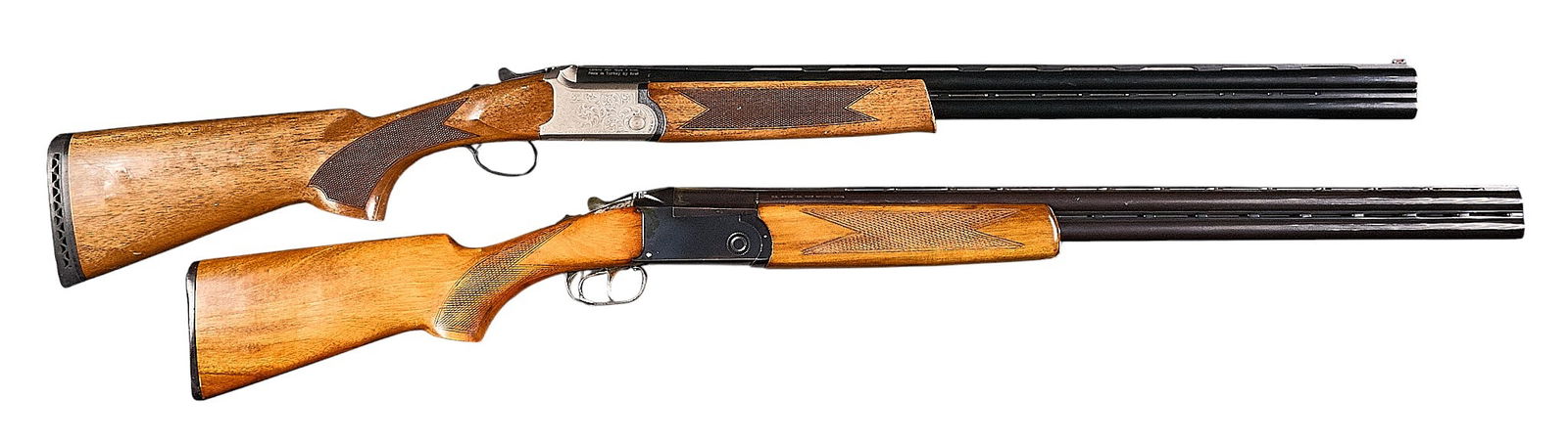Pair: Boito O/U and Tristar Upland Hunter 12 Gauge Shotguns: Serial: (1) 11076; (2) KRW001663Manufacturer: (1) Boito-Brazil / SS Kresge Co.; (2) Kral-Turkey / TristarModel: (1) O/U; (2) Upland HunterCaliber: 12 GaugeBarrel length: (1 & 2) 28 in.OAL: (1