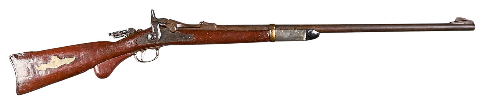 Display Springfield Model 1873 Sporting Built Trapdoor Rifle: Serial: 187211Manufacturer: Springfield Armory Model: 1873 Sporting (Constructed)Caliber: 45 cal. (45-70-405)Barrel Length: 26 in.OAL: 44.5 in.Condition: Fair-Poor-Antique; not currently operatio