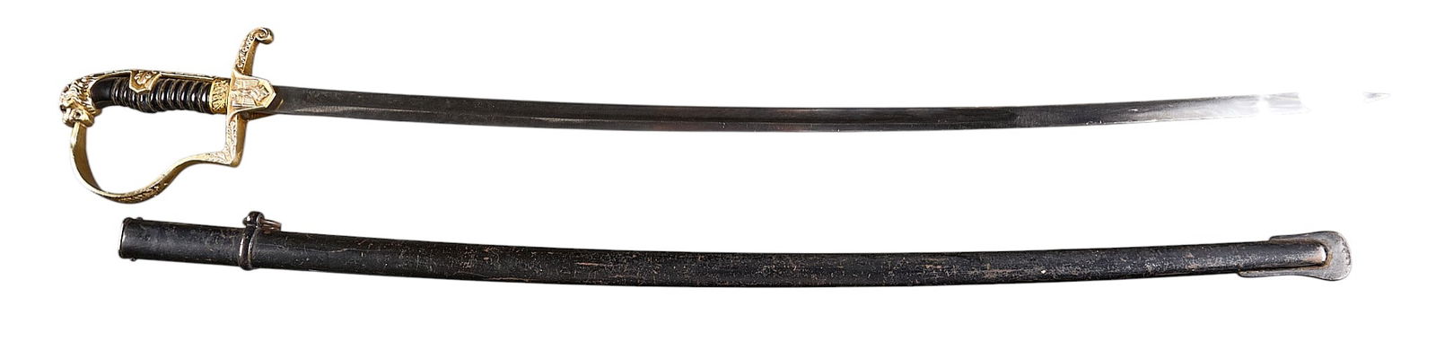 WWII German Heer Field Officer Lion's Head Sword W/ Scabbard: Manufacturer: unmarked-GermanyModel: WWII Heer Field Officer Lion's Head swordBlade Length: 30.5 in.OAL: 35.5 in. (36.5 in. w/ scabbard)Condition: Good; blade has moderate wear from scab