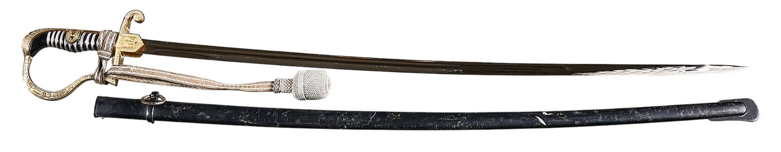 WWII German Field Marshall Eickhorn Officer's Dress Sword W/ Scabbard: Manufacturer: Eickhorn-Solingen, GermanyModel: Field Marshall Officers' Dress swordBlade Length: 30.25 in.OAL: 35.25 in. (36 in. w/ scabbard)Condition: Good; blade has light wear from scabbard rub