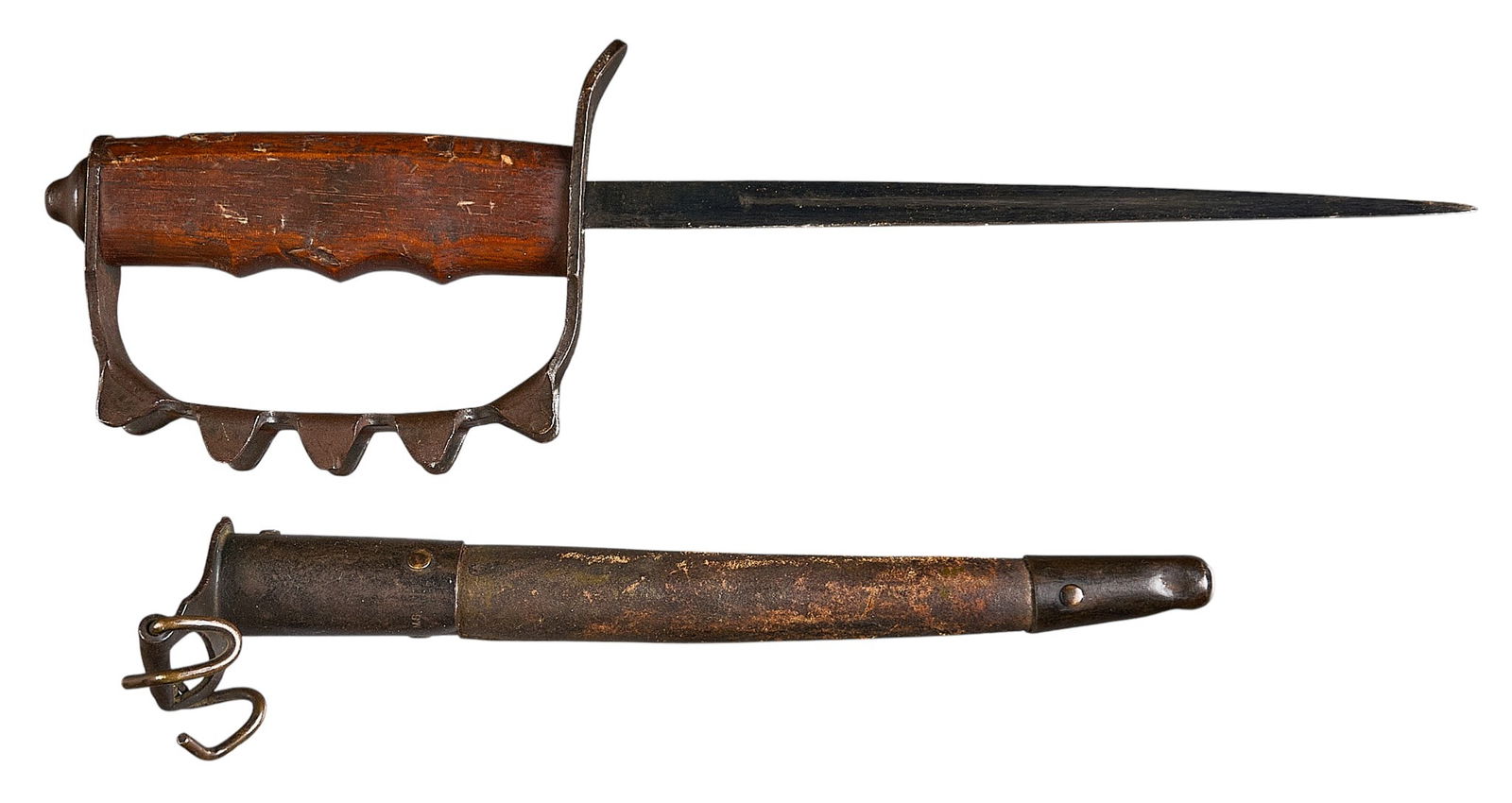 Scarce WWI US OCL Model 1917 Trench "Knuckle" Knife W/ Scabbard (1 of 4)