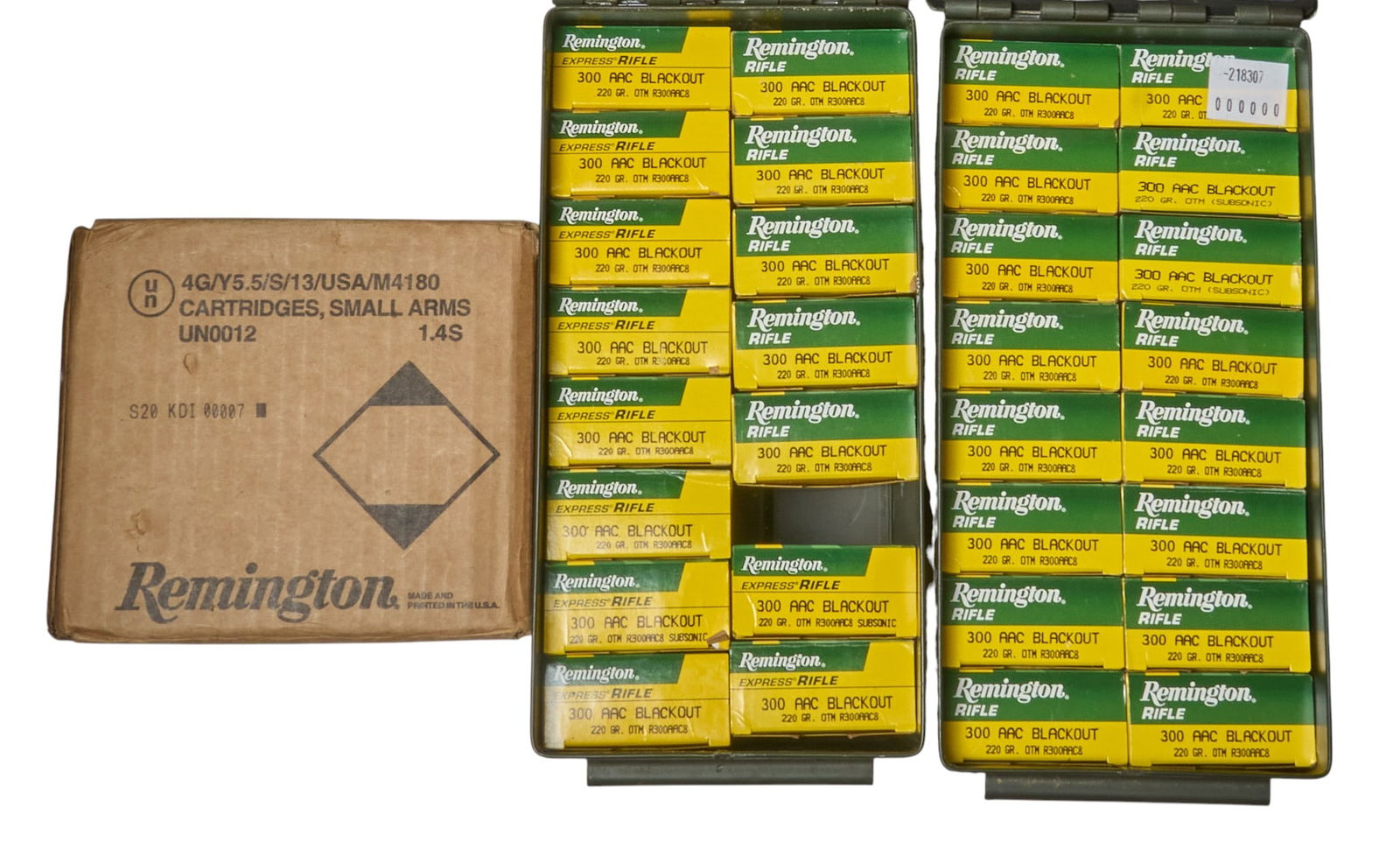 820 Rounds of Remington 300 AAC Blackout OTM Ammunition: Includes:-820 rds of Remington 220gr. OTM (some boxes marked Express Rifle)Provenance: A Lakeway, Texas collection