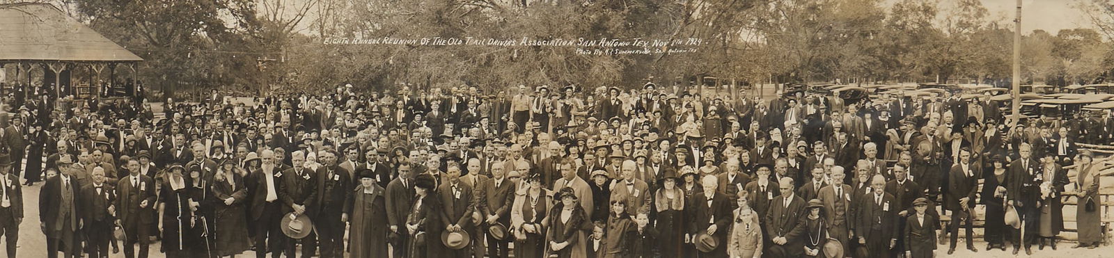 1924 Photo, Old Trail Drivers Assoc.: 1924 vintage photograph, captioned "Eighth Annual Reunion of The Old Trail Drivers Association, San Antonio Tex. Nov. 8th 1924", photo by H. L. Summerville, (San Antonio, Texas)sight: 8 x