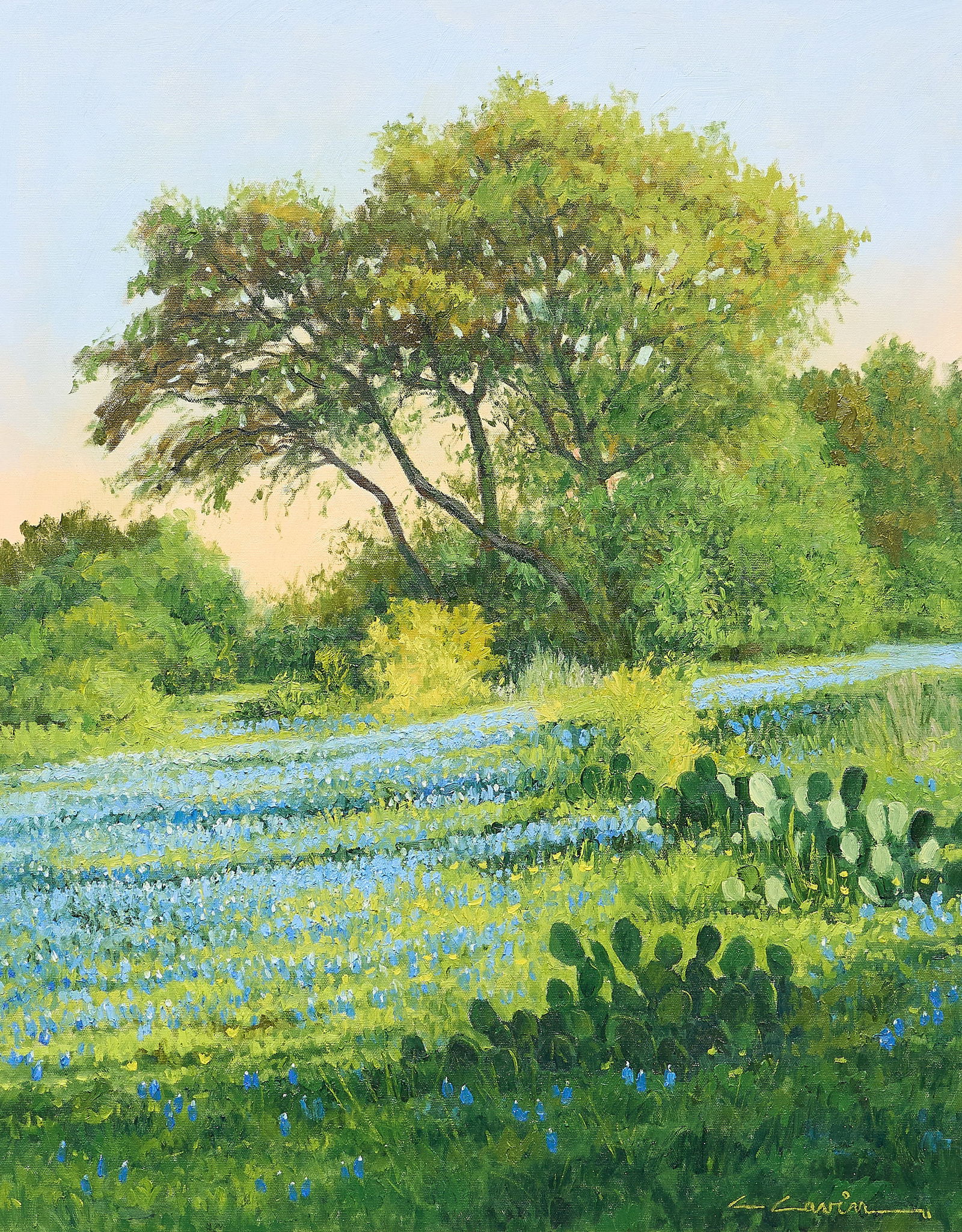 Cliff Cavin, "Early Morning": Cliff Cavin (Texas, 1935-2020), "Early Morning", oil on canvas, signed lower right, inscribed on the rear upper stretcher bar with "Early Morning / Cliff Cavin / 28 x