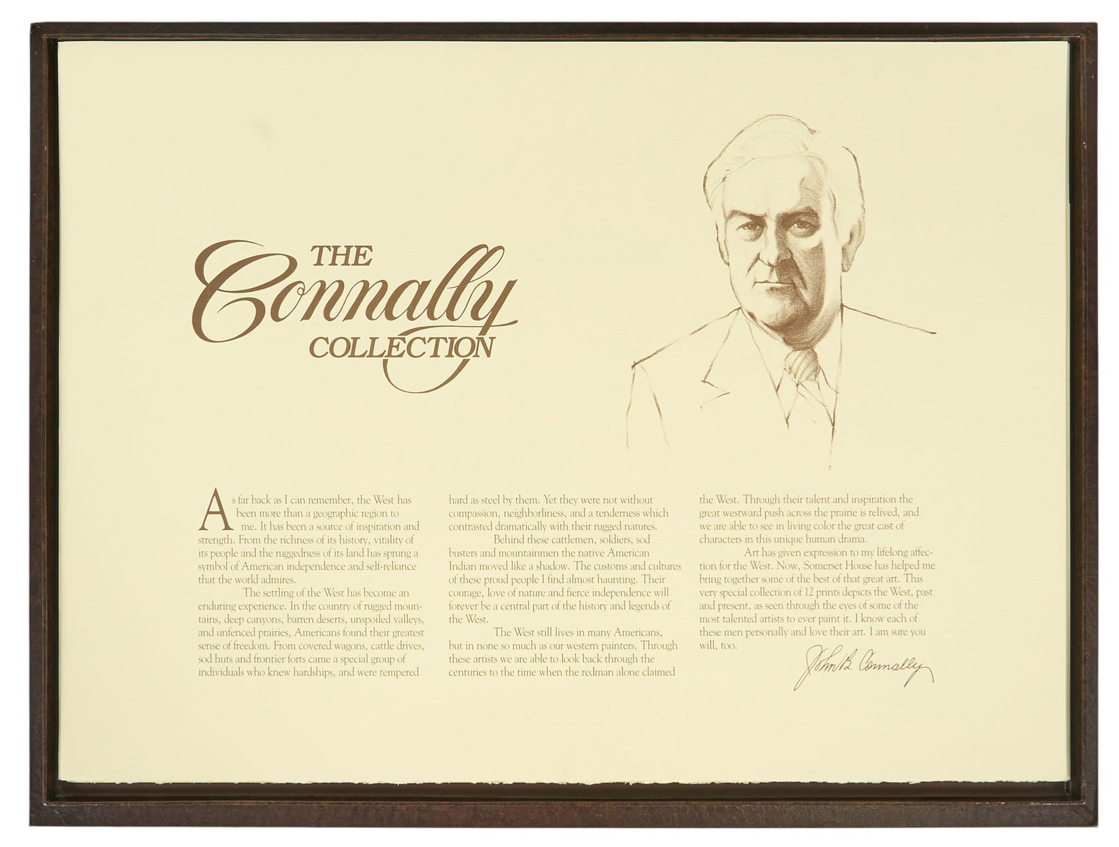 The Connally Collection Portfolio: The Connally Collection Portfolio, includes complete set of twelve limited edition lithographs in commemorative presentation box, each signed and numbered lower, each is ed. 496/1000, selected by