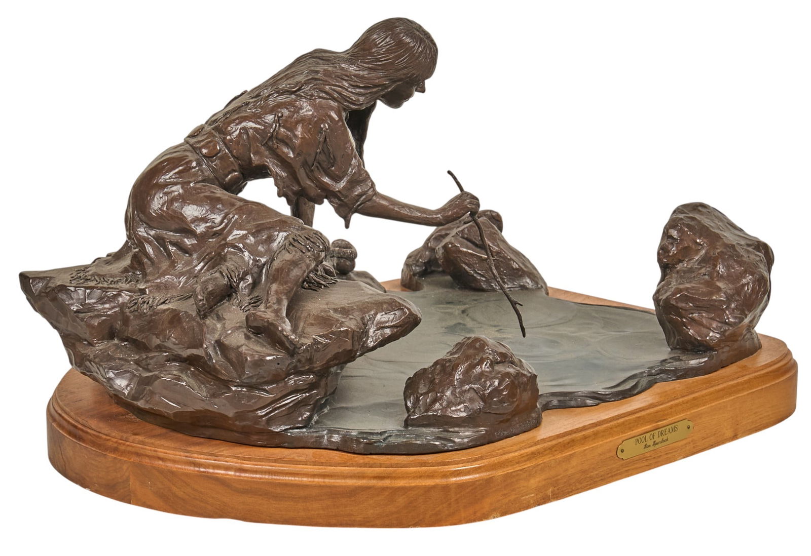 James Spurlock, "Pool of Dreams": James R. Spurlock (Amer., 20th-21st C.), "Pool of Dreams", artist-cast bronze sculpture on rotating wooden base, incised signature and edition number, 4/20, incised date, 1986height 13 in.