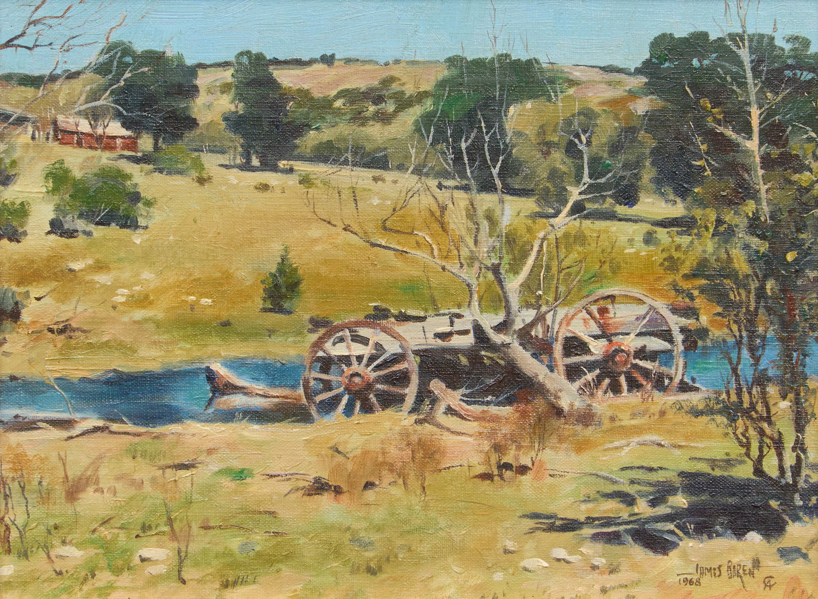 James Boren, "Broken Wagon", 1968: James Erwin Boren (Texas, 1921-1990), "Broken Wagon", oil on canvas, signed and dated lower right (1968)sight: 9 x 12 in., frame: 15 x 18 in.Provenance: Property from the estate of a