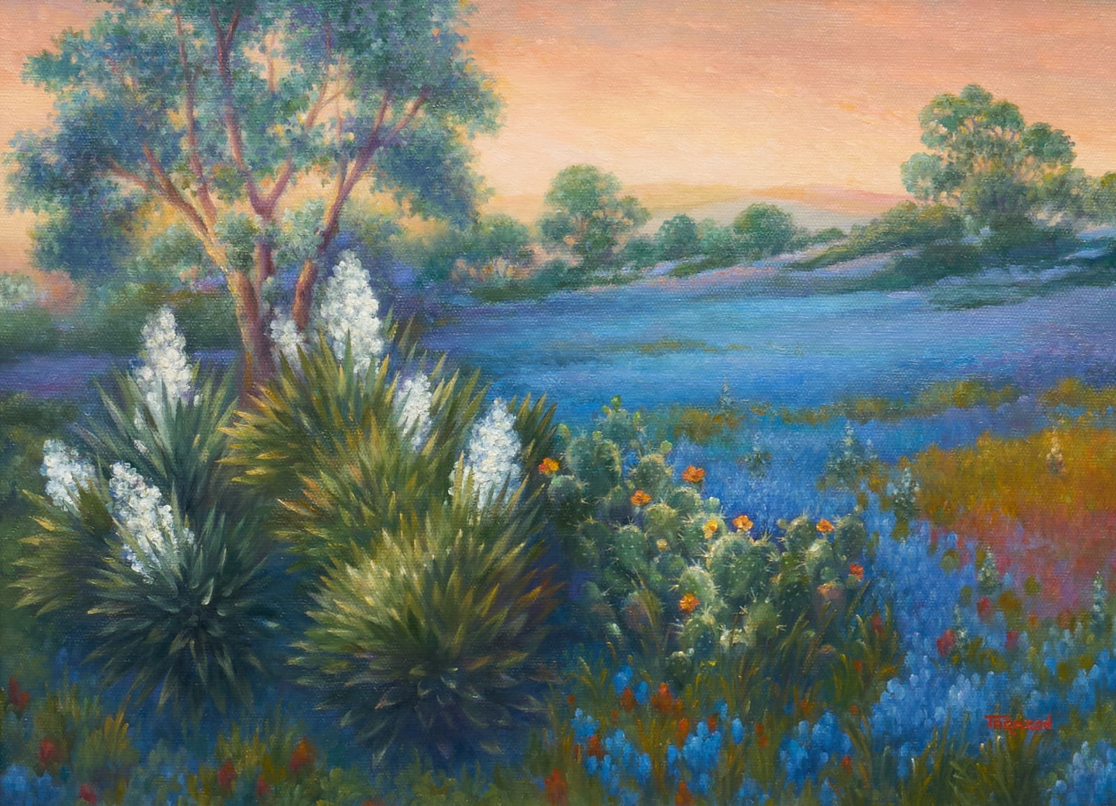 Maureen Tarazon, "South Texas Sentinels": Maureen Tarazon (Texas, b. 1934), "South Texas Sentinels", oil on canvas, signed lower right, inscribed on the verso with signature, title, and date, 2007sight: 12 x 16 in.,