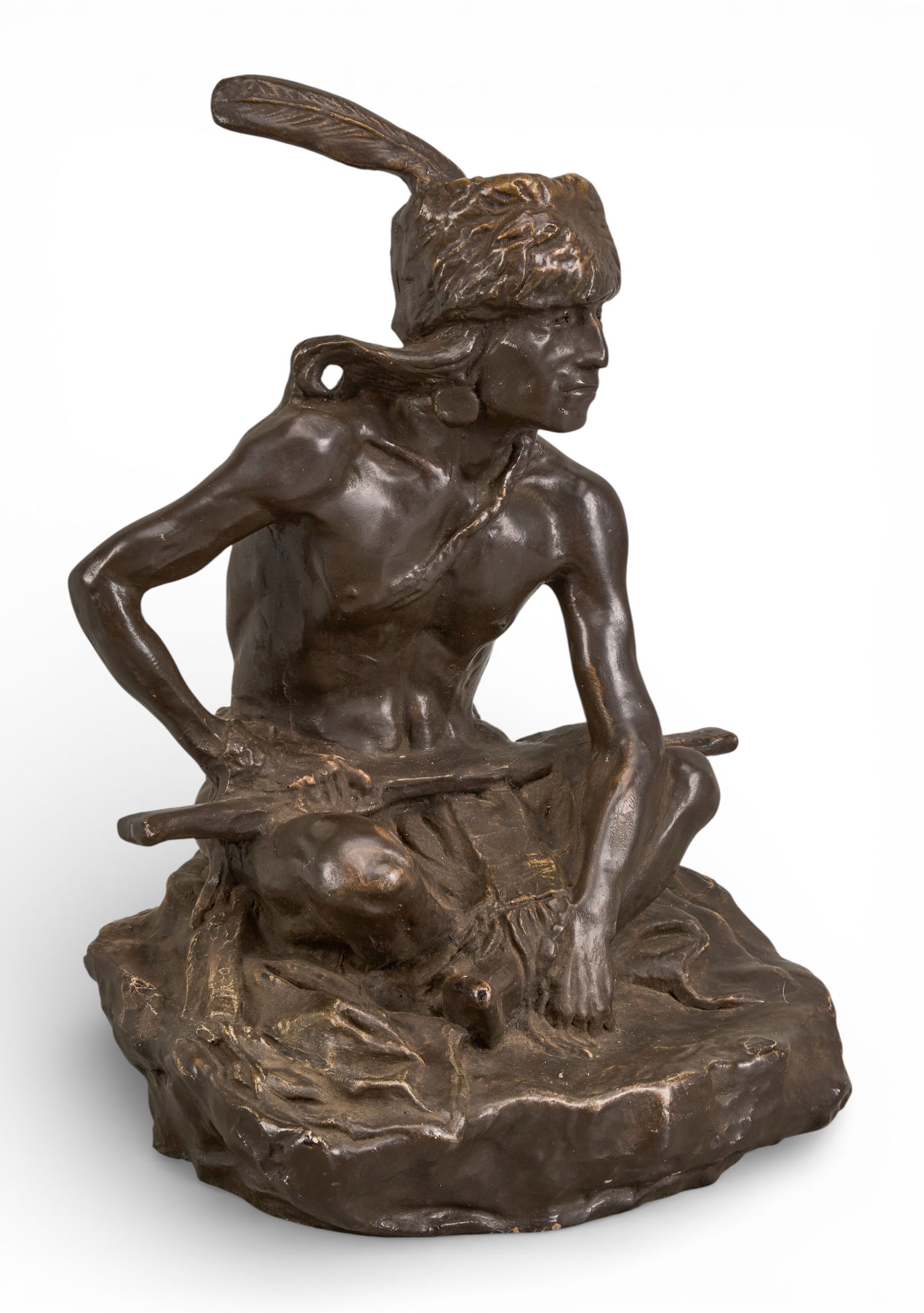 After C.M. Russell, "Watcher of the Plains": After C.M. Russell (Amer., 1864-1926), "Watcher of the Plains", bronze recast sculpture, incised signatureheight 11.5 in. x width 8.5 in. x depth 7 in.Provenance: Property from a