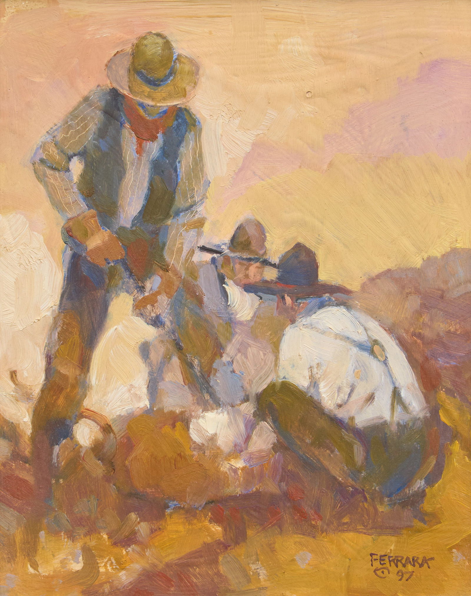 Joe Ferrara, "Hot Iron Luke", 1997: Joe Ferrara (Connecticut, 1932-2004), "Hot Iron Luke", oil on panel, signed and dated lower right (1997), titled on the versosight: 10 x 8 in., frame: 16 x 14 in.Provenance: