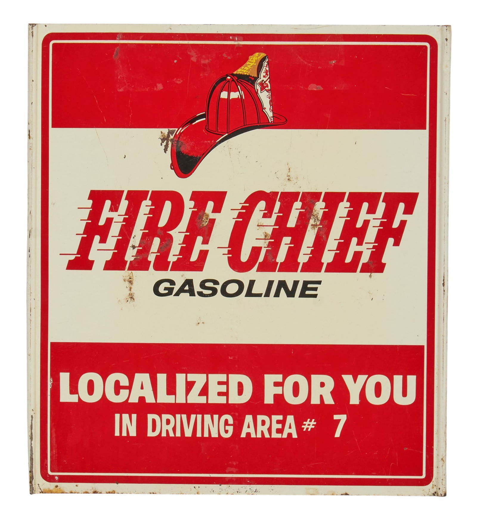 Texaco Fire Chief Gas Sign: Vintage Texaco Fire Chief gasoline sign, single-sided painted metal, circa 20th centuryheight 18th in. x width 16 in. x depth 5 in. Provenance: Property from a home in Azle, Texas