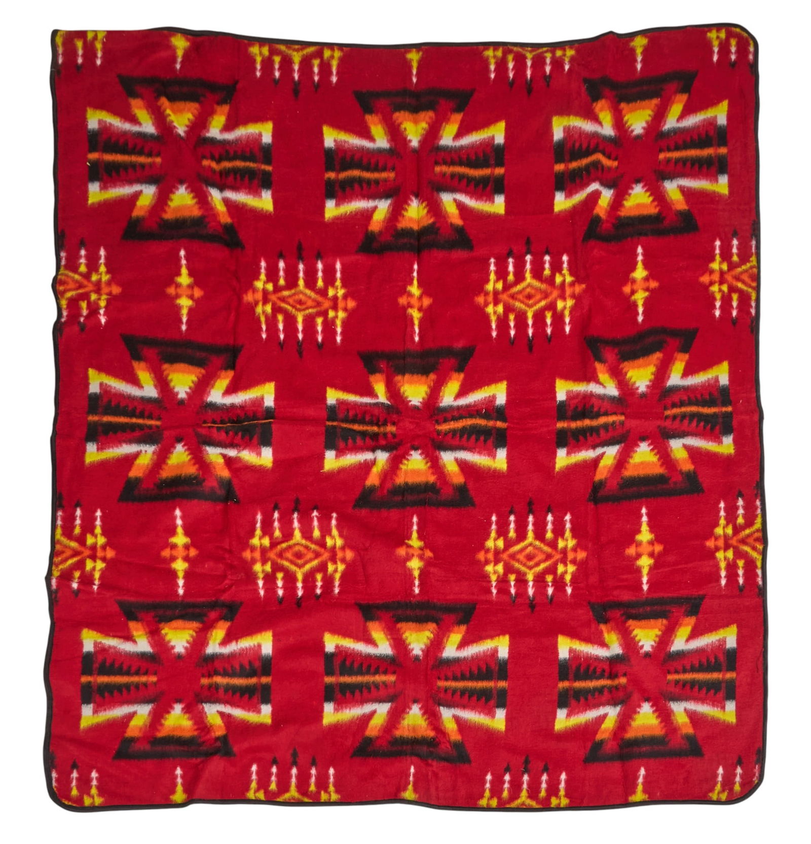 Vintage Southwestern Wool Blanket: Vintage Southwestern style wool blanket with red, yellow, and black dominant colorway, circa 20th century 6 ft. 5 in. x 5 ft. 10 in. Provenance: Property from a home in San Antonio,