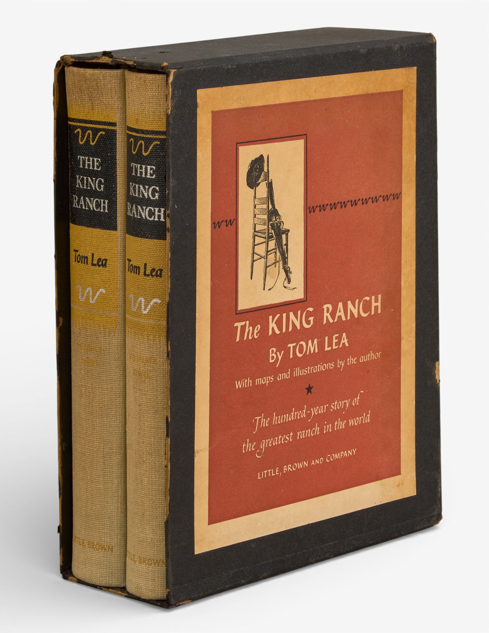 Tom Lea, "The King Ranch" First Edition: "The King Ranch" by Tom Lea, first edition, published by Little, Brown and Company (Boston), 1957, two volumes in case, octavo, "The hundred-year story of the greatest ranch in the