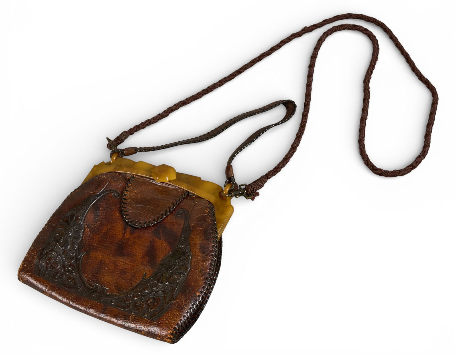 Tooled Brown Leather Bag (1 of 4)