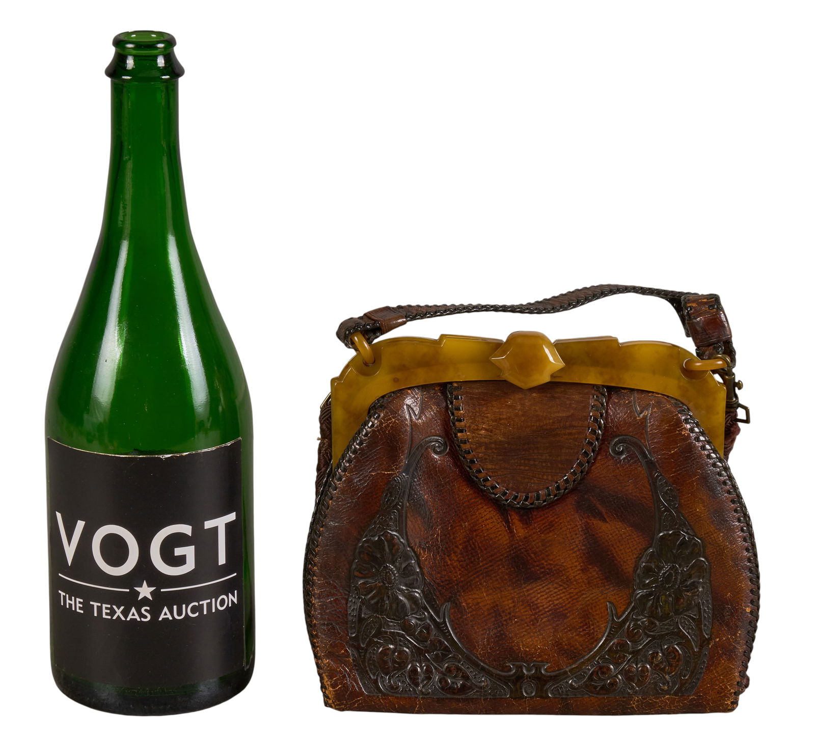 Tooled Brown Leather Bag - 2