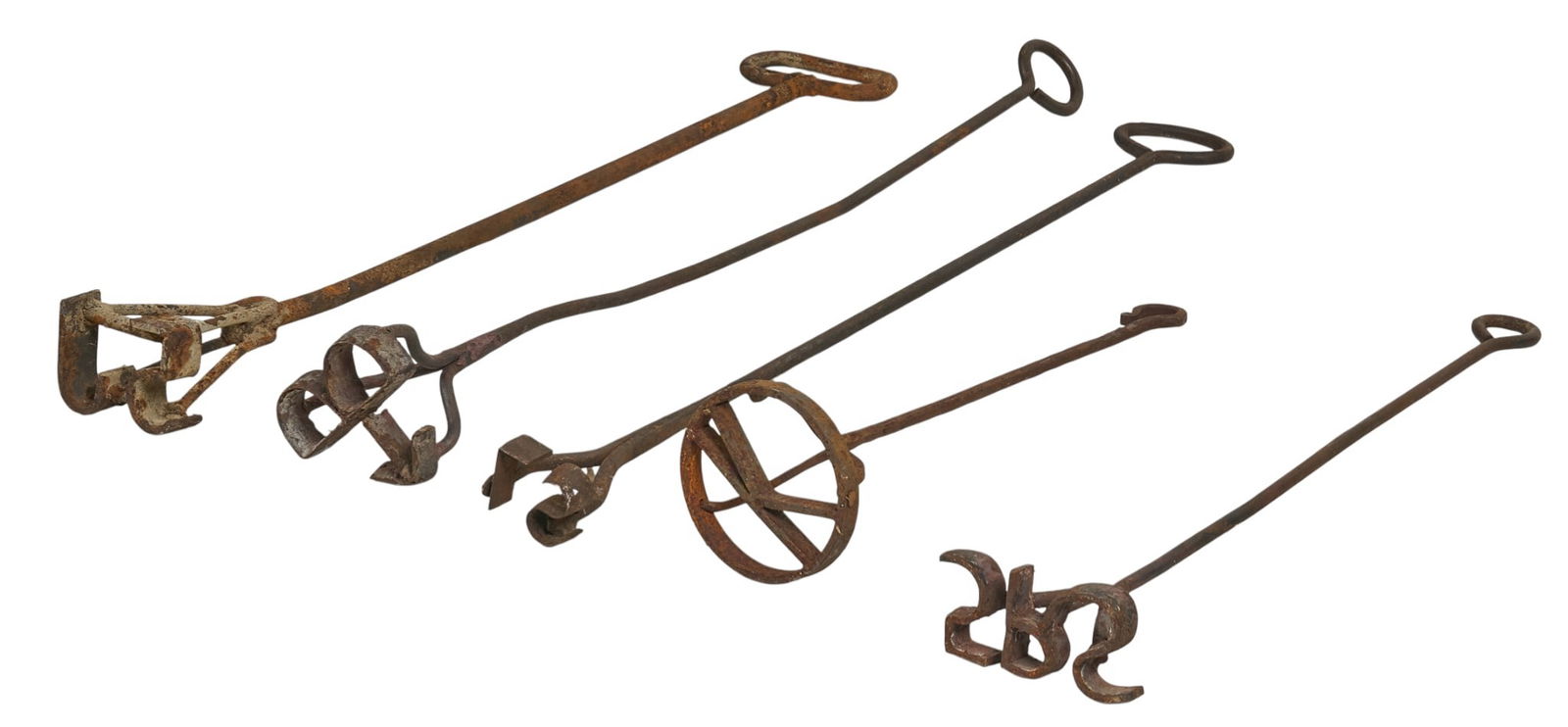 (5) Branding Irons: Collection of five vintage rustic branding ironslength 39 in. x width 7 in. x depth 4 in. / largestProvenance: Property from a home in San Antonio, Texas