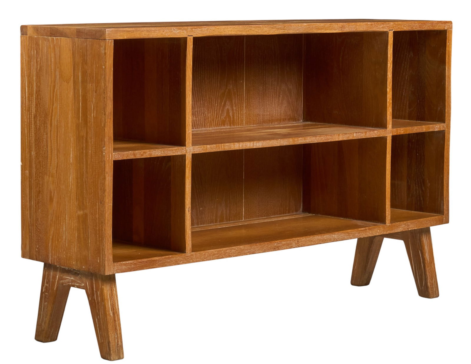 Ranch Oak Bookcase: Ranch style low bookcase, supported on splayed block legsheight 32 in. x width 50 in. x depth 13 in. Provenance: Property from a home in San Antonio, Texas
