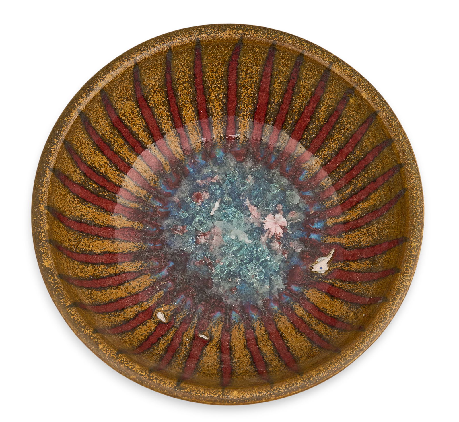 Harding Black, Drip Bowl, 1996: Harding Black (San Antonio, Texas, 1912-2004), ochre and oxblood drip glaze ceramic bowl, incised signature and date on the underside, 1996height 2.5 in. x diameter 6 in.Provenance: Property